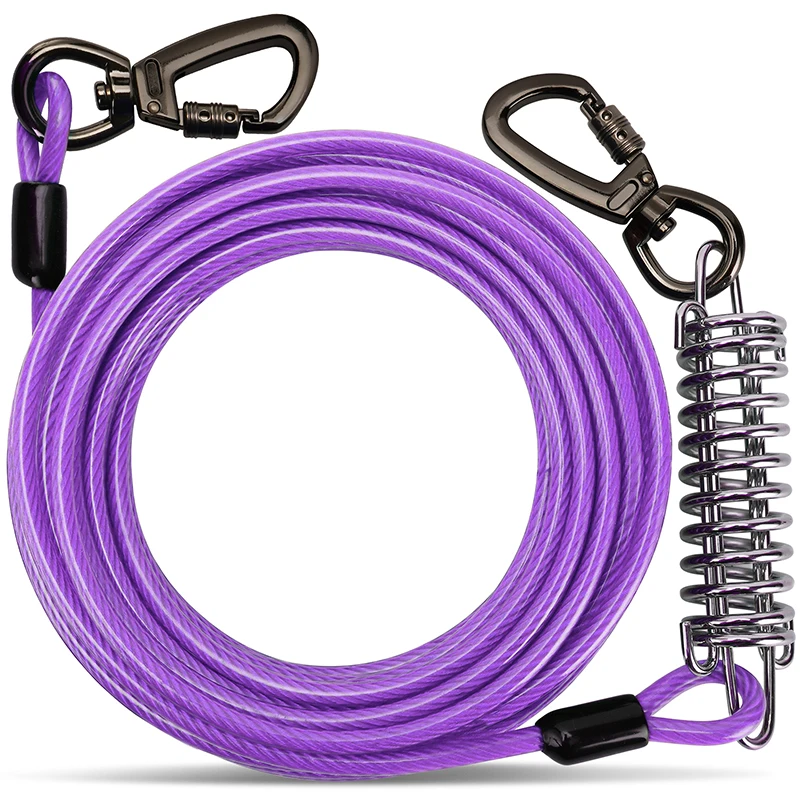Livepetsme High quality PVC coated steel core dog tie out cable with durable spring For yard pet leashes cable