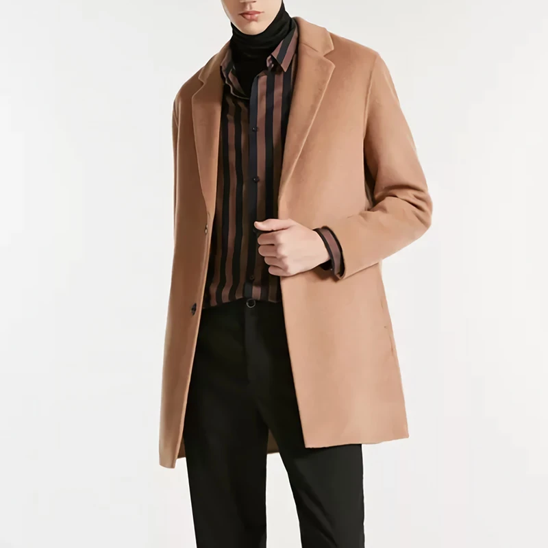 Winter Men Lapel Long Sleeve Single Breasted Men Long Woolen Coat Men Long Woolen Overcoat Male Winter Coat