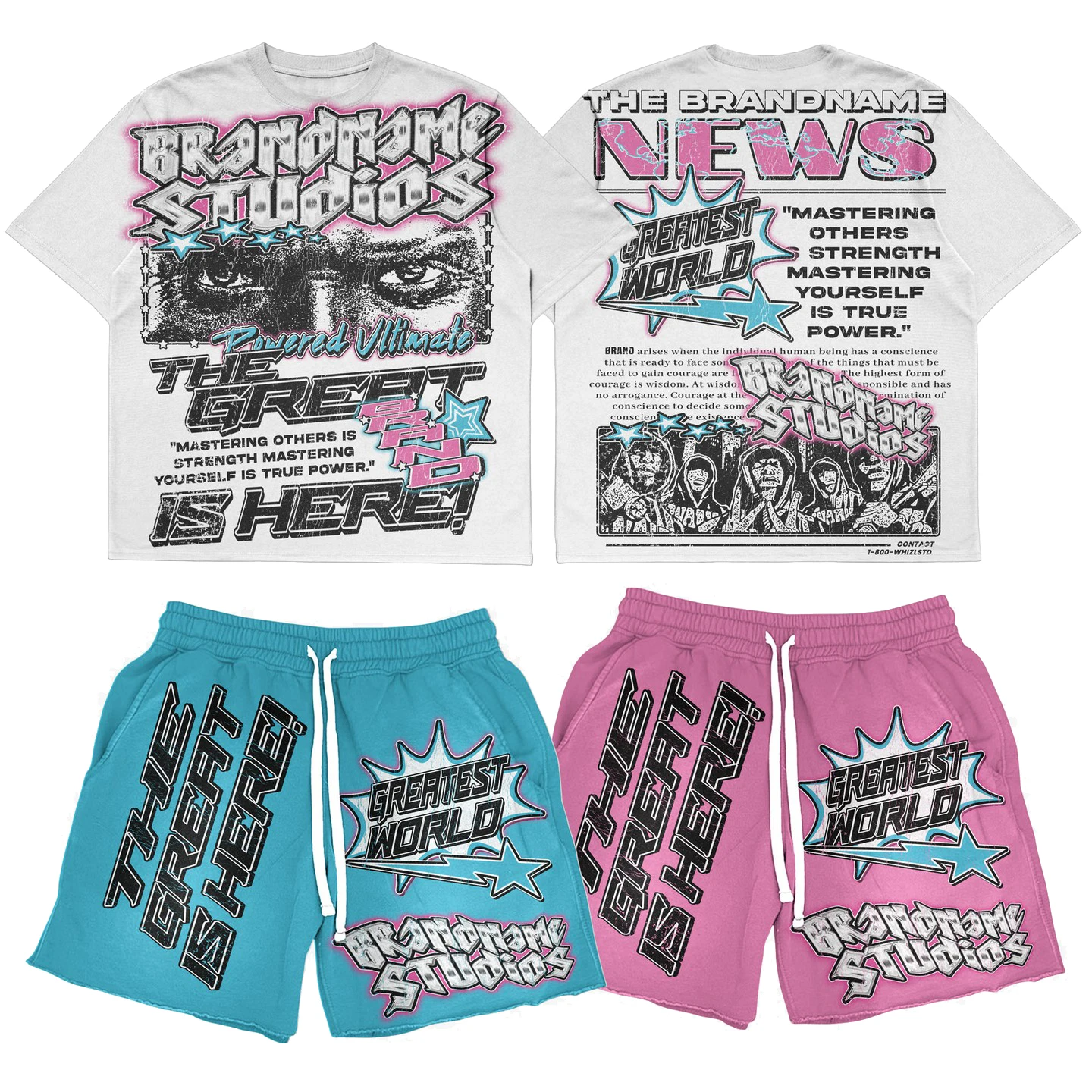 Custom All Over Print Streetwear Graphic Boxy Fit Cropped T Shirt Men And Two Piece Set Mens Short Set