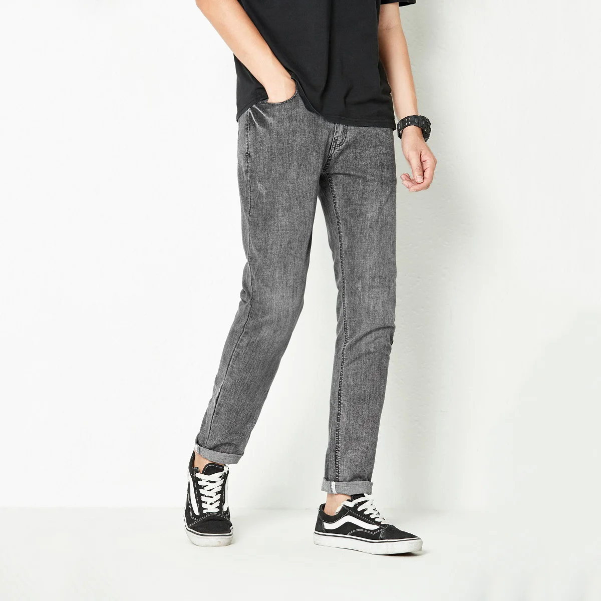 Old Washed Grey Casual Fit Vintage Skinny Stretchy Comfortable Breathable High Quality Casual Pants for Men