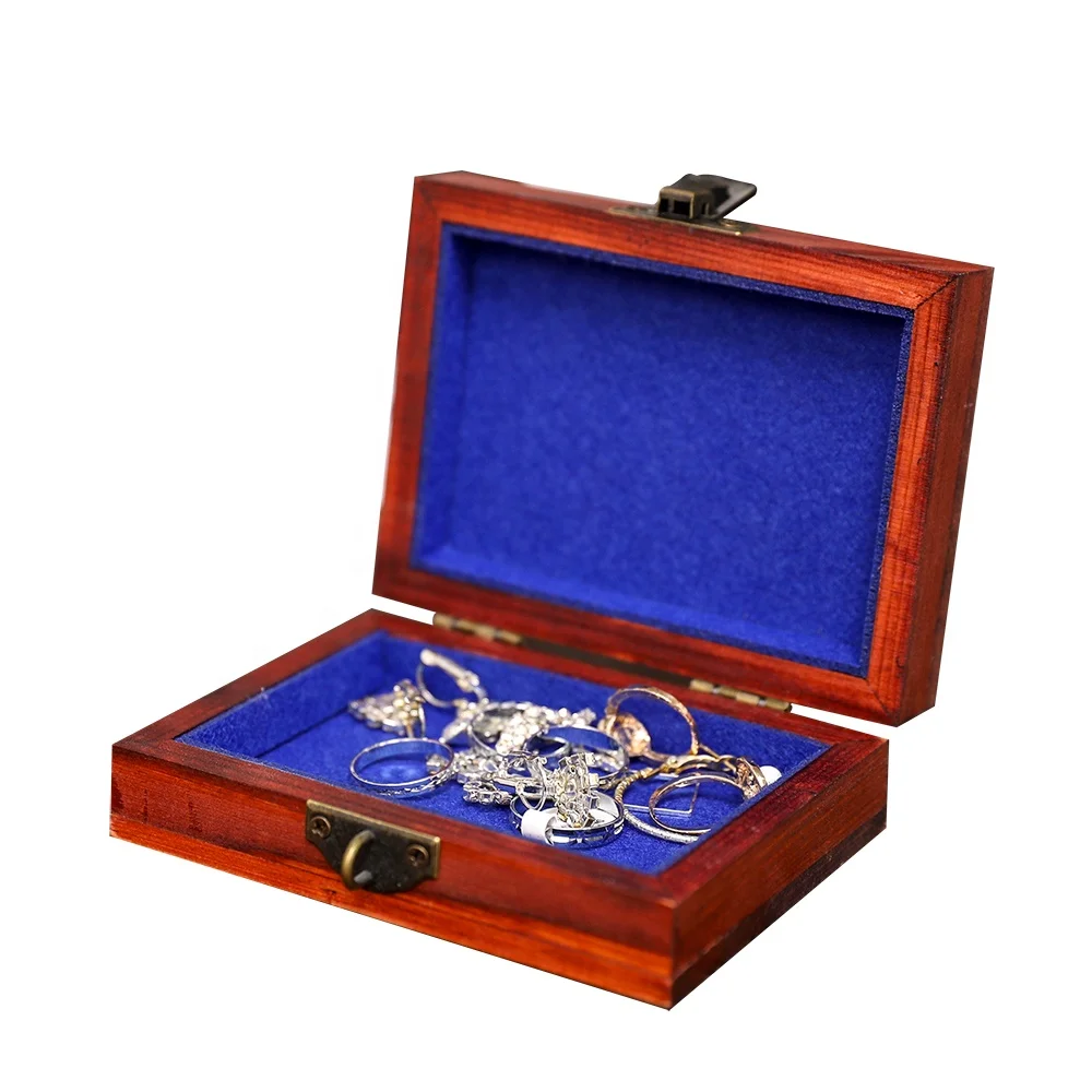 antique luxury wooden gift box velvet lining pine wood jewelry packaging storage box