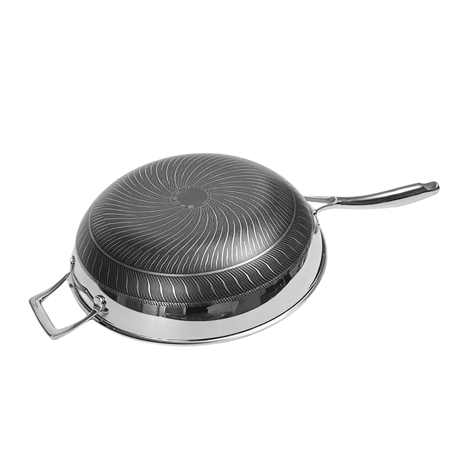 Custom Cooking Non Stick Honeycomb Wok Pan Kitchen 3ply Stainless Steel Double Ears Round Bottom Dishwasher Oven Safe Big Wok