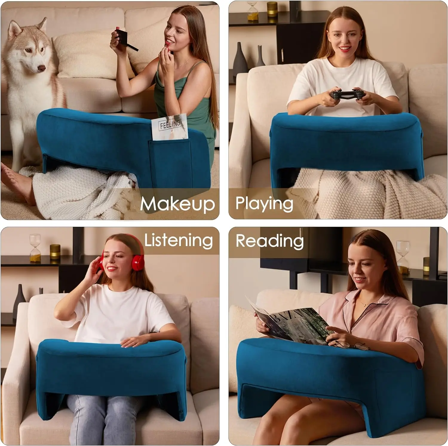 Soft Tablet Reading Pillow Stand with Cushion Bag,Portable Laptop Stand for Bed Sofa,Wooden Lap Desk for Reading Book Stand