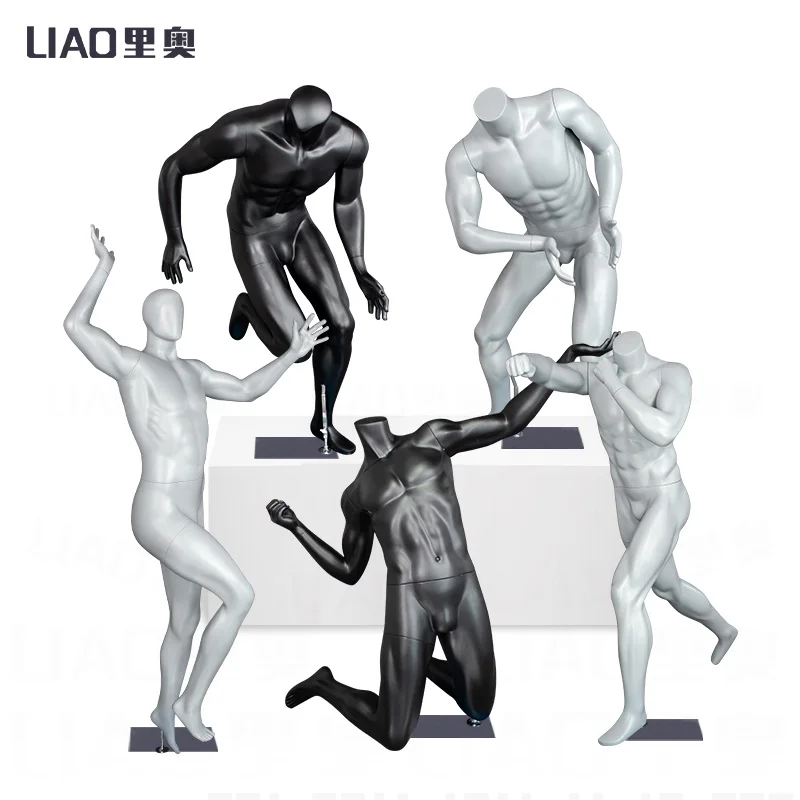 headless sports male mannequin used runs play ball games clothes dummy men black gray full body