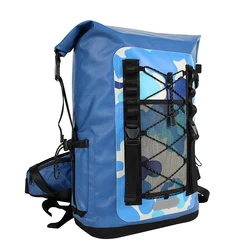 roll top closure blue waterproof tpu backpack hiking moutain dry bag backpack heavy duty with padded shoulder straps back