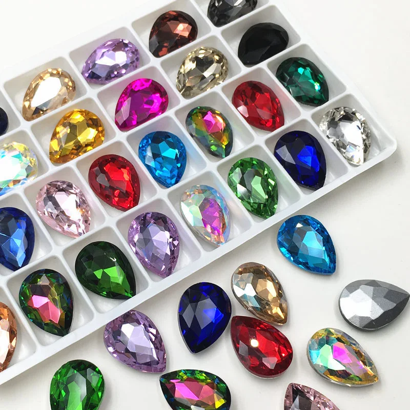 Wholesale DIY transparent glass rhinestone 18 * 25 white dot backed shoes, clothing, luggage, flower pointed bottom glue