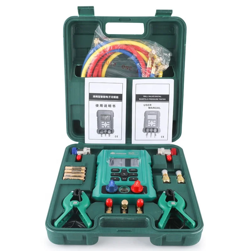 New HONGSEN HS-370-A Intelligent Digital Manifold Gauge Set Pressure Tester for AC A/C air conditioner  93 refrigerants