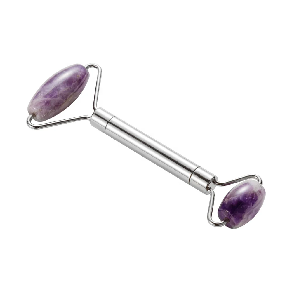 Metal Amethyst Facial Massage Jade Roller Welded Anti Aging Facial Jade Roller Double Neck Healing Slimming jade roller