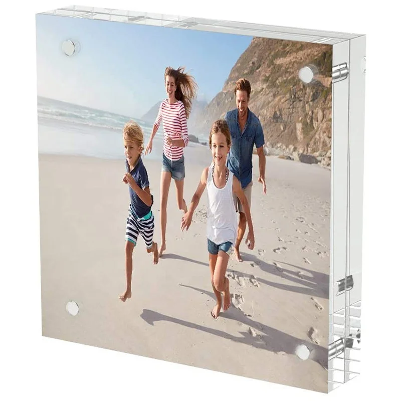 Lovely 10MM+10MM Thickness 4x4 Plexiglass Acrylic Desktop Frameless Photo Frame Lucite Crystal Glass Double-Sided Picture Frames
