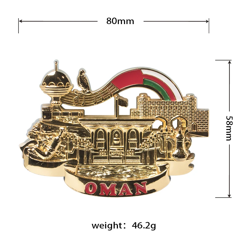 Custom Oman Zinc Alloy 3D Fridge Magnets,Wholesale Metal Oman Tourist Souvenir Fridge Magnet