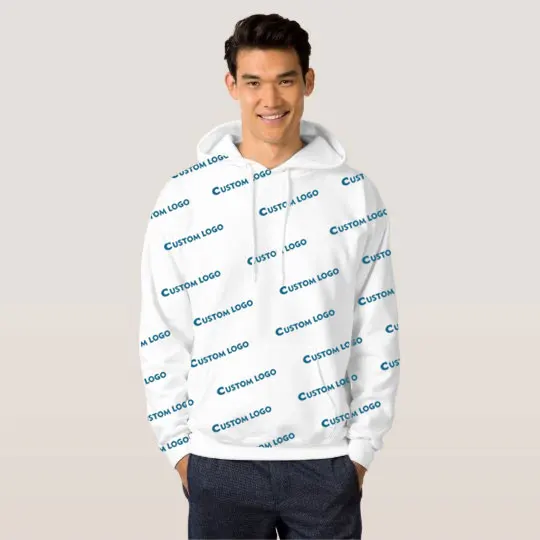 16-Years Clothing Factories BSCI Men Allover Print Logo Sweater Pullover Custom Your Own Brand Logo Labels All over Print Hoodie