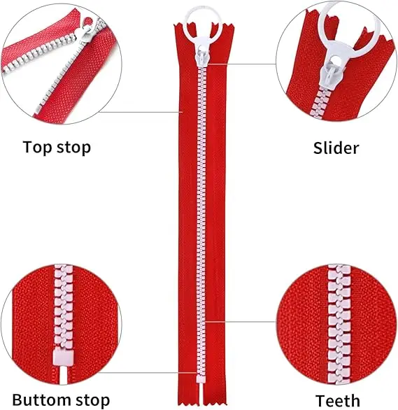 NO.5 Resin Zippers Coil Zipperswith Metal Ring Colorful Zippers Supplies for Tailor Sewing Crafts Handbags Clothing