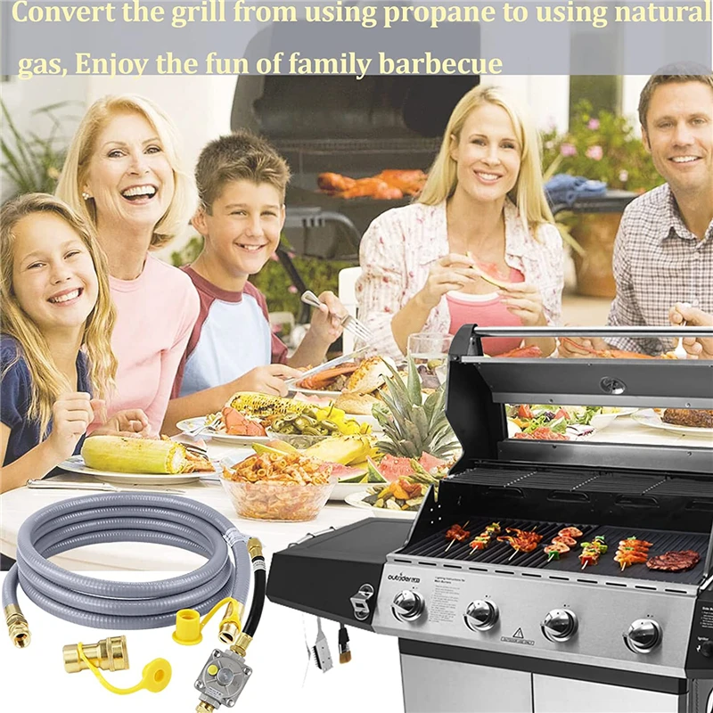 Natural Gas Conversion Kit with 10FT Propane Hose and Regulator Compatible with Kitchen-aid Propane Gas Grill Conversion