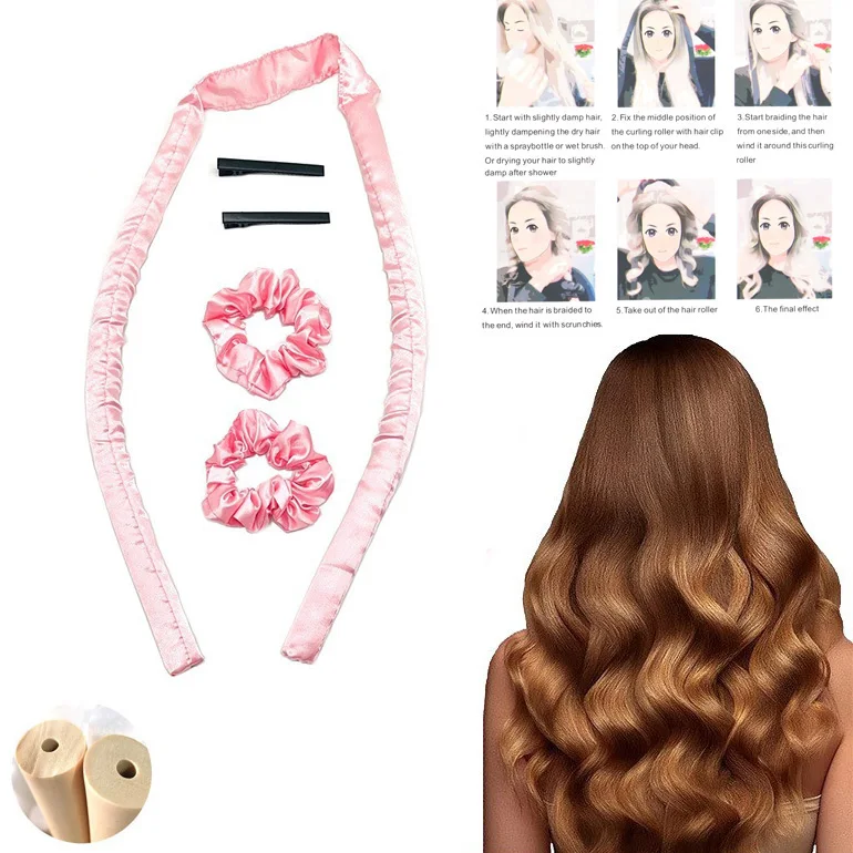 Heatless curling rod headband Silk sleeping Hair Roller Wave No Heat Hair Curls with scrunchies silk Hair Curler