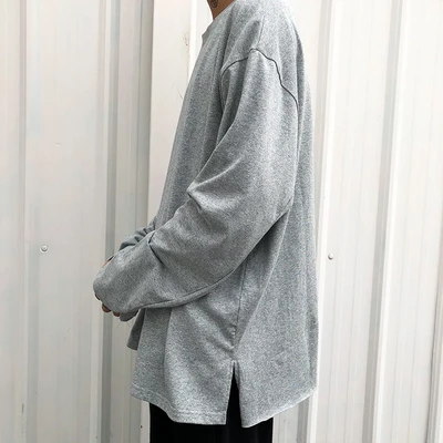 
Breathable 100% Cotton Oversized White T shirt Men O Neck Long Sleeve Spring Hiphop Fashion Tops Tee Split Hem TShirts For Men 