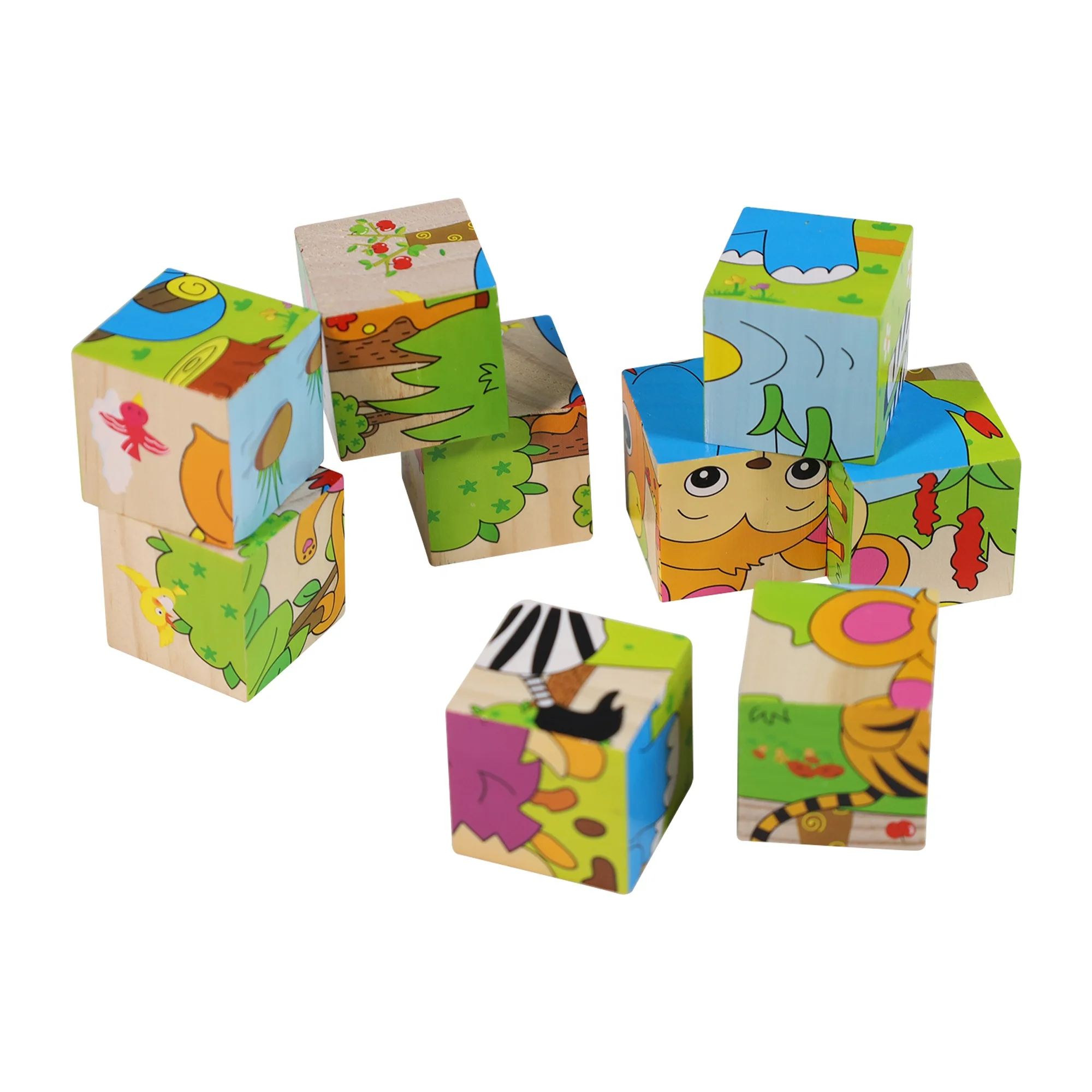 GIBBON ET-280807  9 Wooden Cubes Blocks Matching With Photos Cube Puzzles For Kids