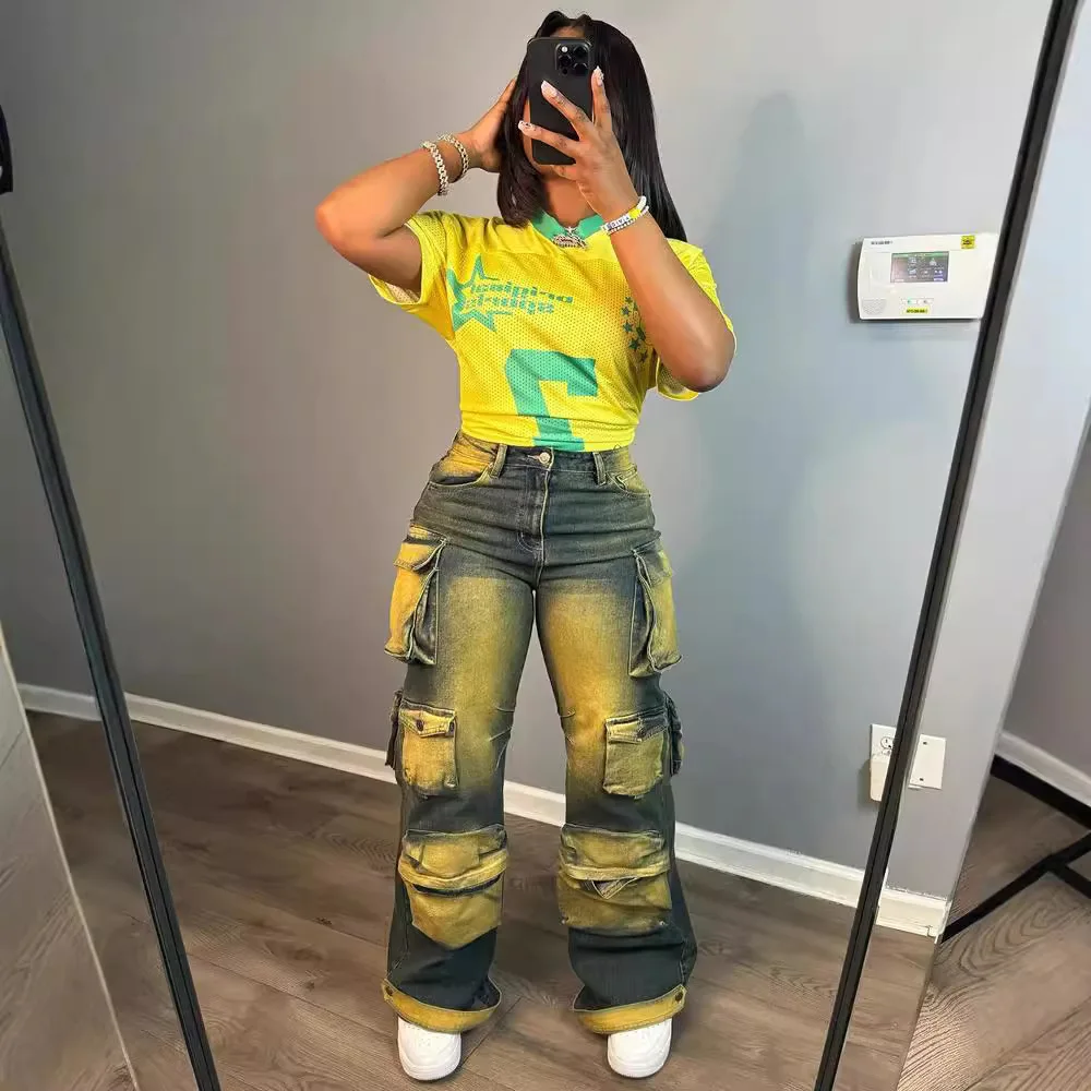 New arrivals 2024 S-2XL women ladies boutique fall clothing cargo pants denim jeans