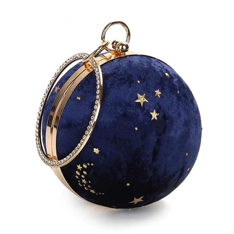 Fashion Suede Women Clutch Bags Round Lady Day Clutches Mini Handbags Starry Sky Pattern Evening Bag Wedding Purse