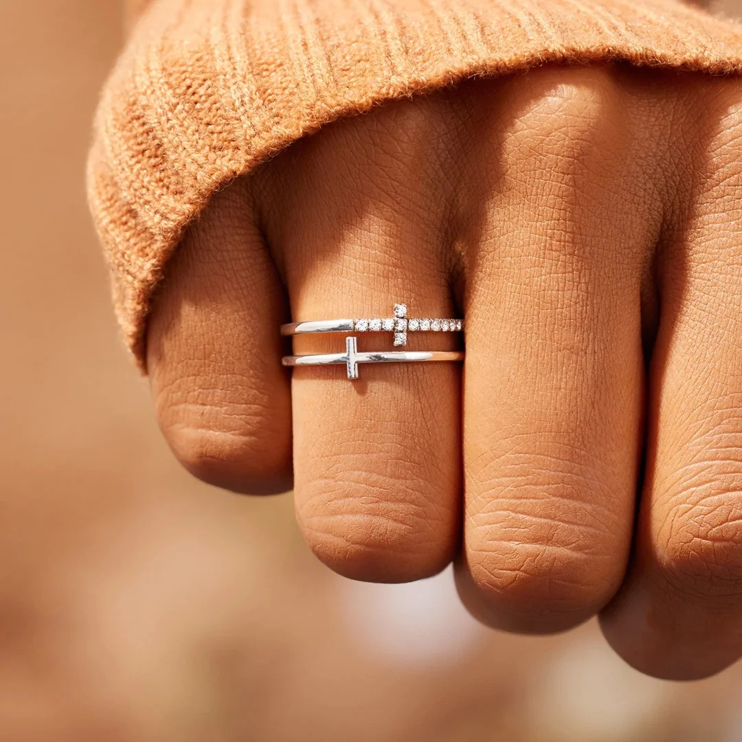 Dina 2024 Fine Jewelry Women 925 Sterling Silver Double Cross Ring Minimalist Stackable Dainty Index Finger Ring Daughter Gifts