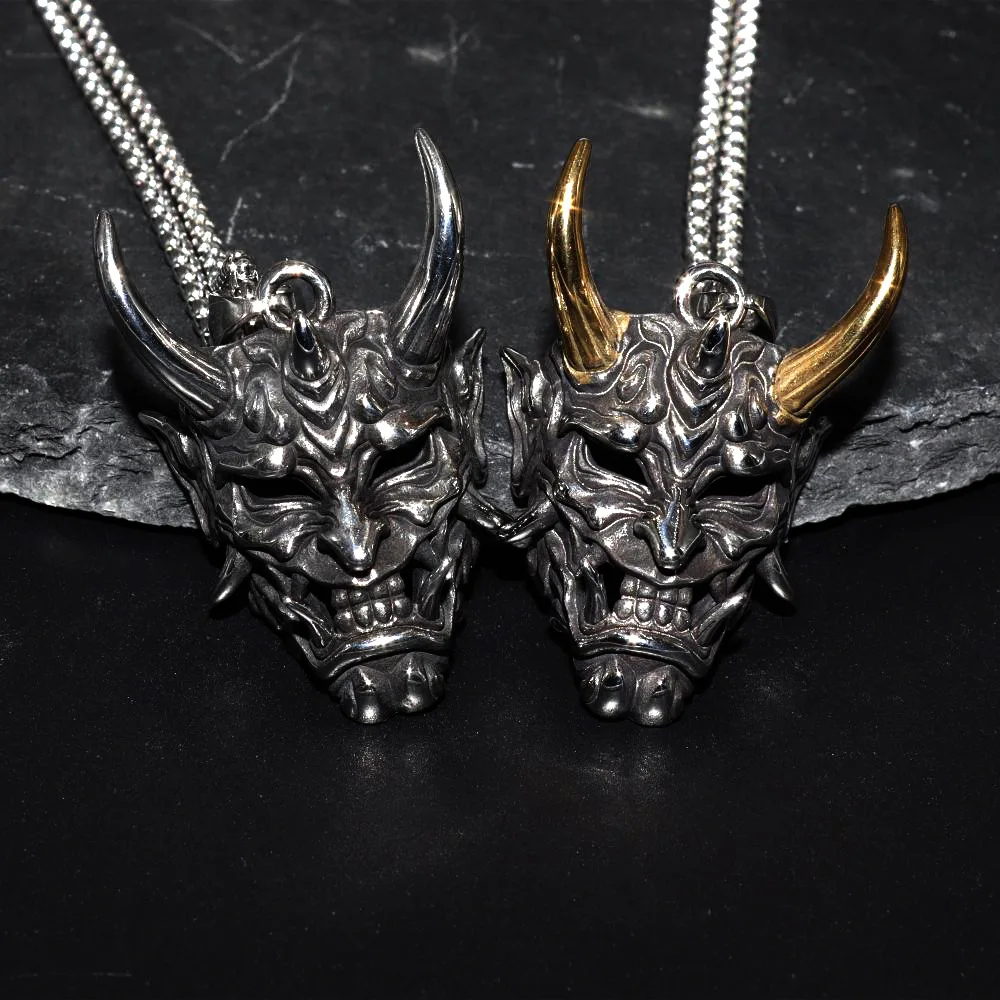 Vintage Holiday Gifts Horror Anger Skull Pendant Gothic Punk Biker Skeleton Chain Necklace Warrior Samurai Demon Horn Pendants