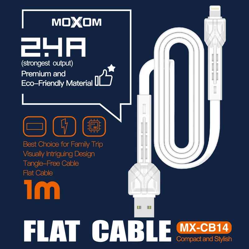 MOXOM Mobile Phone Flat Data Sync Quick Charge USB Charging Cable For iPhone X 8 7 iPad