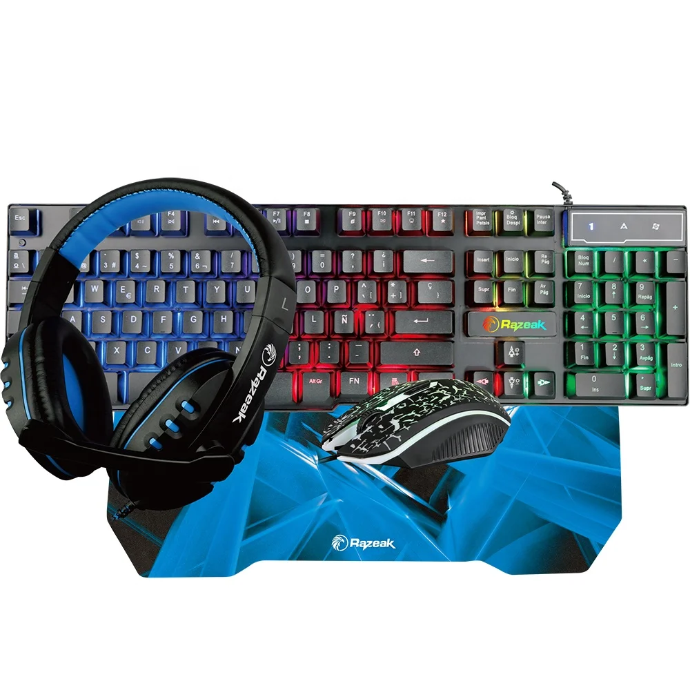 Cheapest Factory Price  4 in 1 Gaming Set Colorful LED Wired Headphone Mousepad Keyboard Mouse Gaming Combo for Computer Games