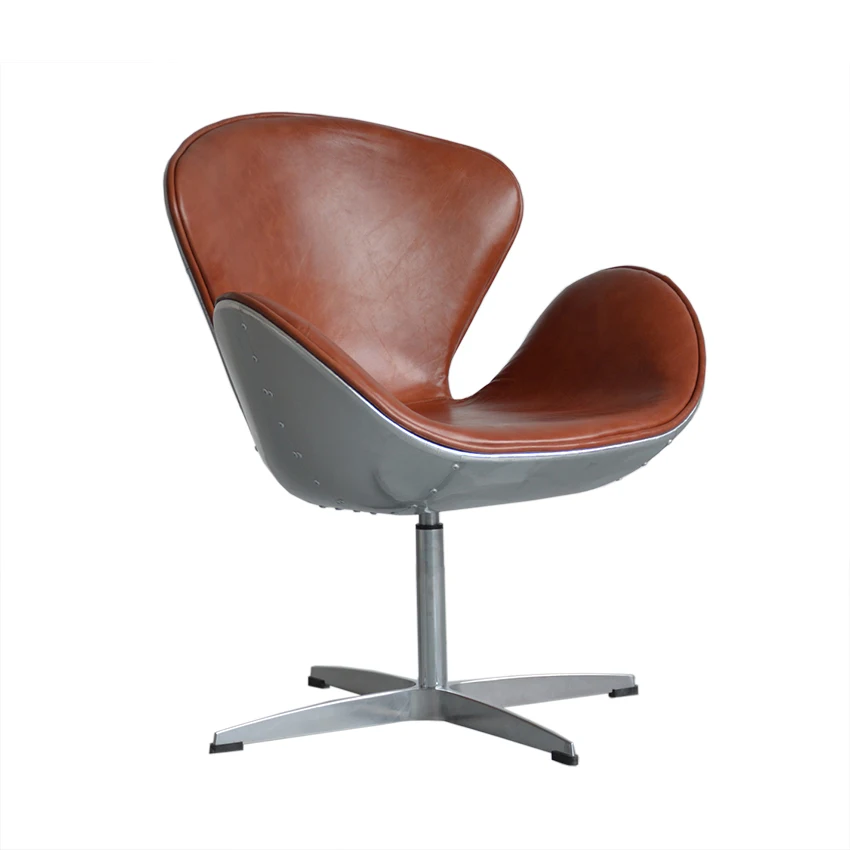 Foshan Aluminum Back Aviator Armrest Design Swivel Leather Living Room Seating Armchairs