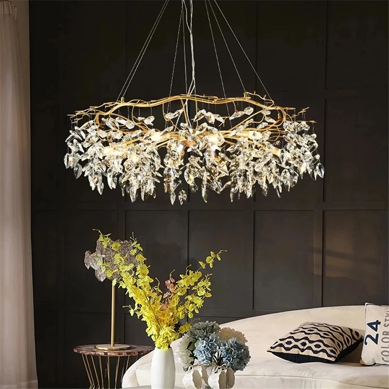 Nordic Luxury Gold Crystal LED Ceiling Chandelier Lamp Lustre LED Pendant Lamp for Living Room Hotel Hall Art Decor Lighting