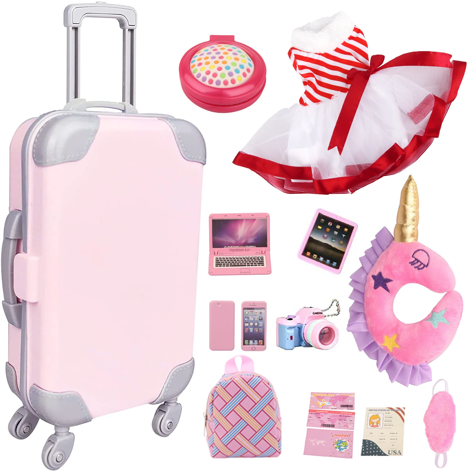 Dolltalk Brand Amazon Hot Sell Doll Travel Set With Doll Clothes Suitcase Accessories Toy Sets