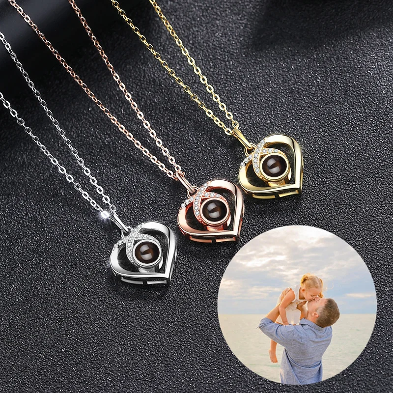 100 Different Languages I Love You S925 silver personalized Photo Projection Necklace pendant  - Heart