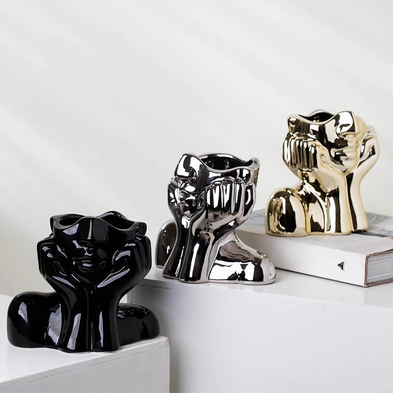 Yuanwang Modern Style Electroplate Ceramic Flower Vase Decor Bud Vases In Bulk Decorative Maison Face vase