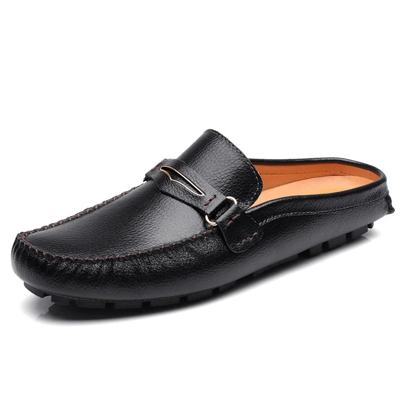Custom Design Mens Breathable Mules Punching Leather Slip on Causal Shoes for Men