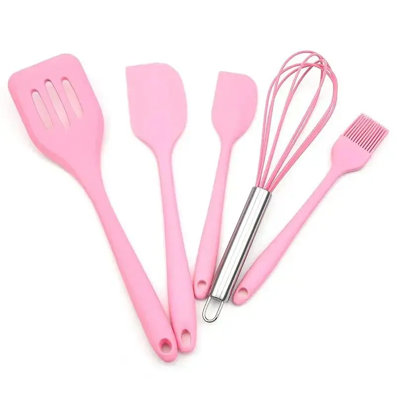 5Pcs Silicone Cooking Utensils Set Non-Stick Silicone Cake Spatula Cooking Shovel Whisk Oil Brush Flexible Kitchen Utensils Sets