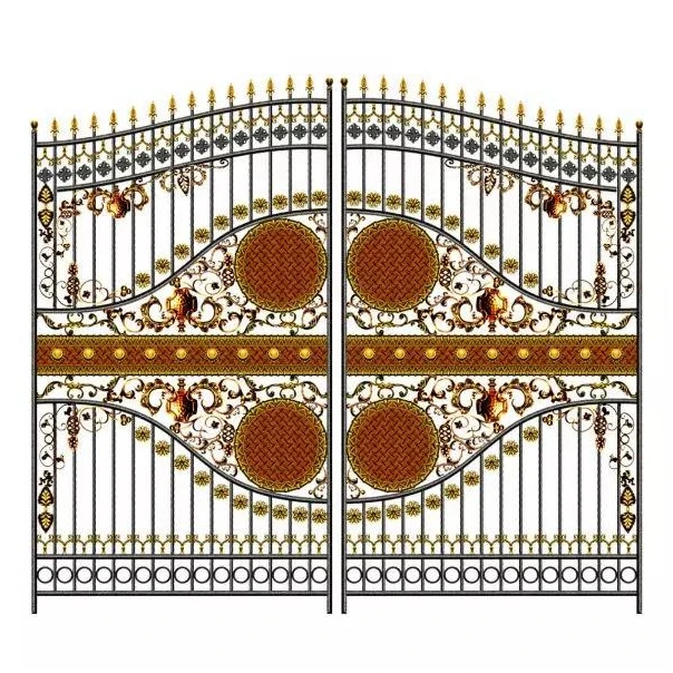 Driveway Wrought Iron Gate Outdoor Unbreakable Elegant Main Frame Double Door Iron Gates