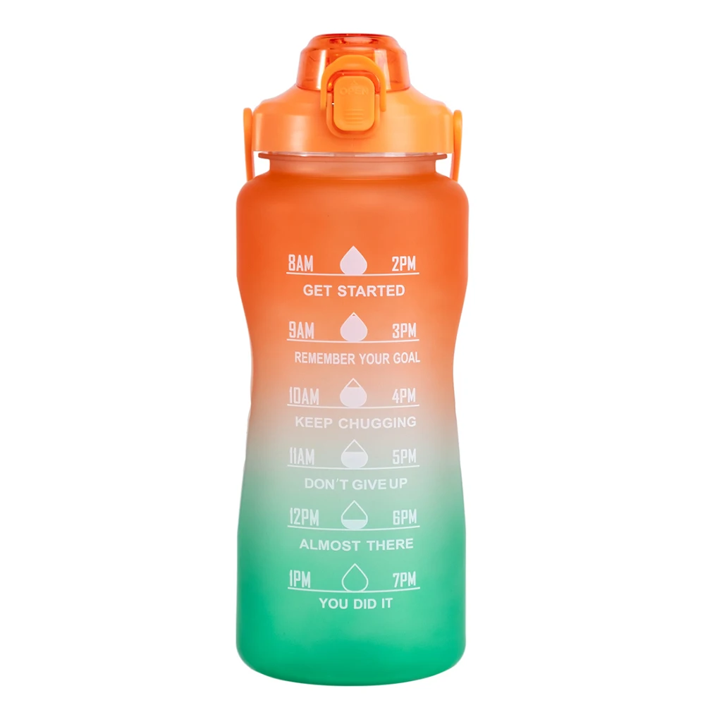 Factory Wholesale 64oz 2 Liter Large Capacity Fitness Gallon Sports Motivational Plastic Water Bottle with Time Marker and Straw