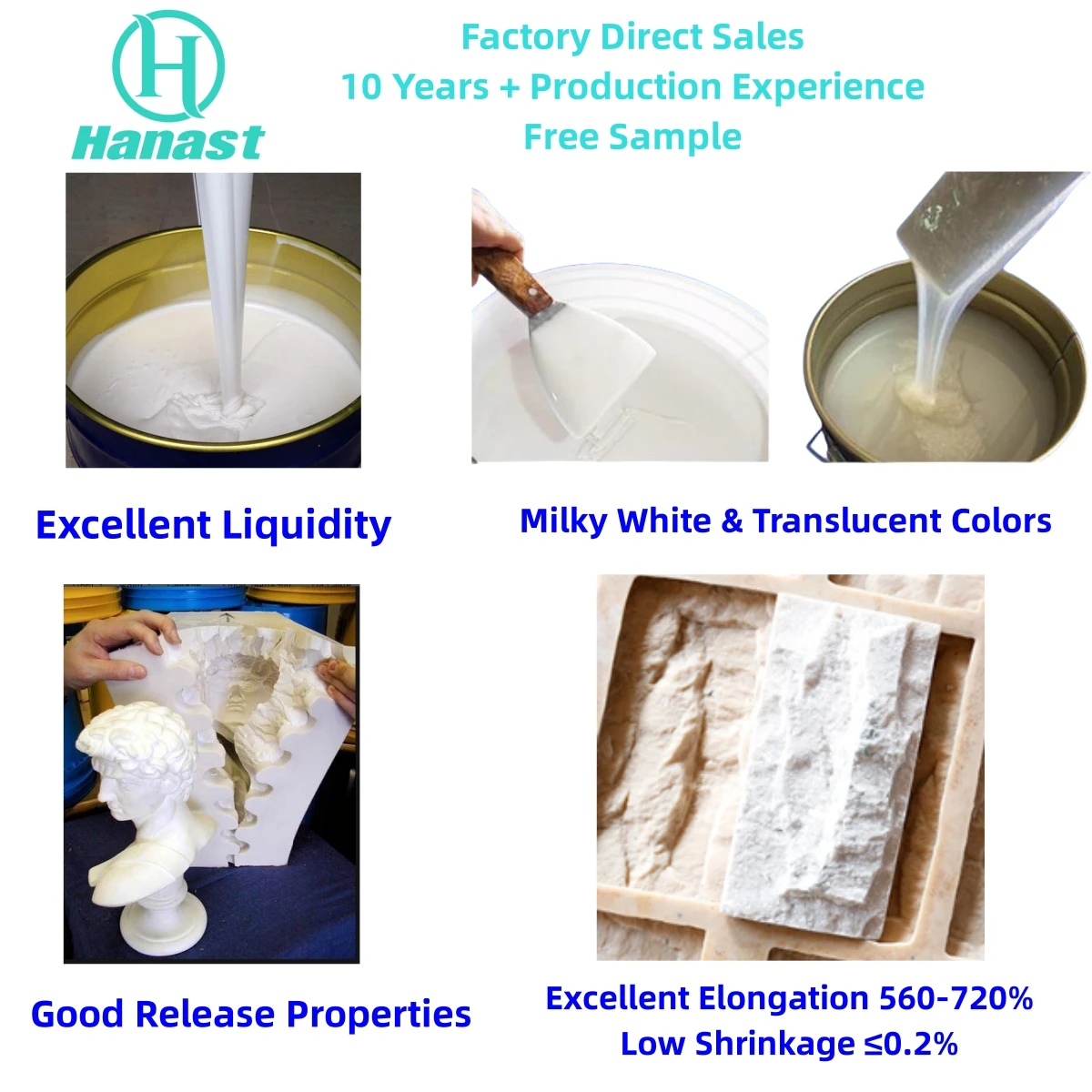 2024 Hot Sale Low Shrinkage Mold Candle Wall Tiles Concrete Artificial Stone Plaster Tin Cure Rtv-2 Liquid Mold Silicone Rubber