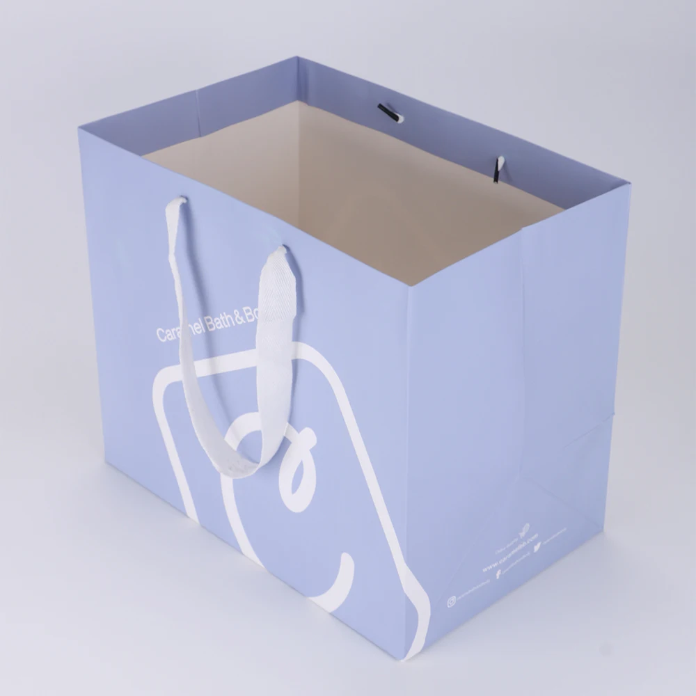 Wholesale Custom Logo Brand Merchandise Boutique Jewelry Gift Clothing Packaging Printed Paper Bag with Ribbon