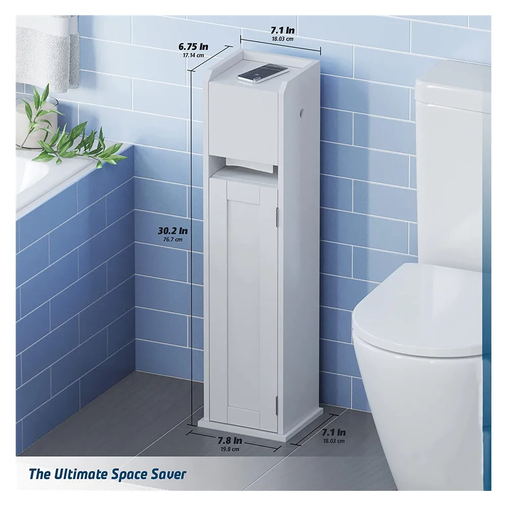 Cao Xian Hi Home Wooden Toilet Paper Storage Holder and Stand - Adjustable for Any Size Paper Roll Or Tissue Box