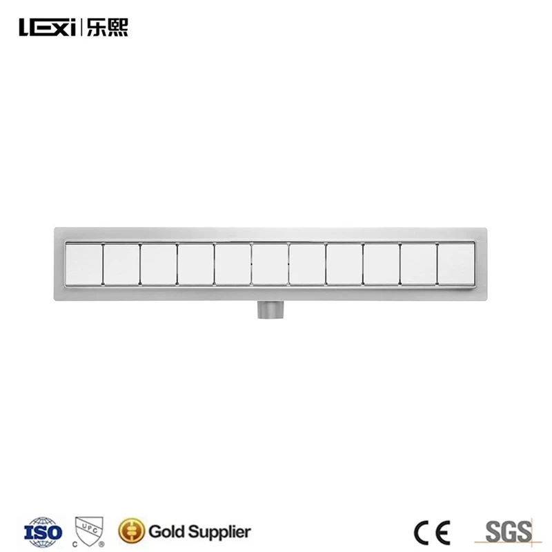 Bathroom Kitchen Stainless Steel 304 Brushed Finish Linear Shower Channel Floor Drain Grate With Horizontal Outlet