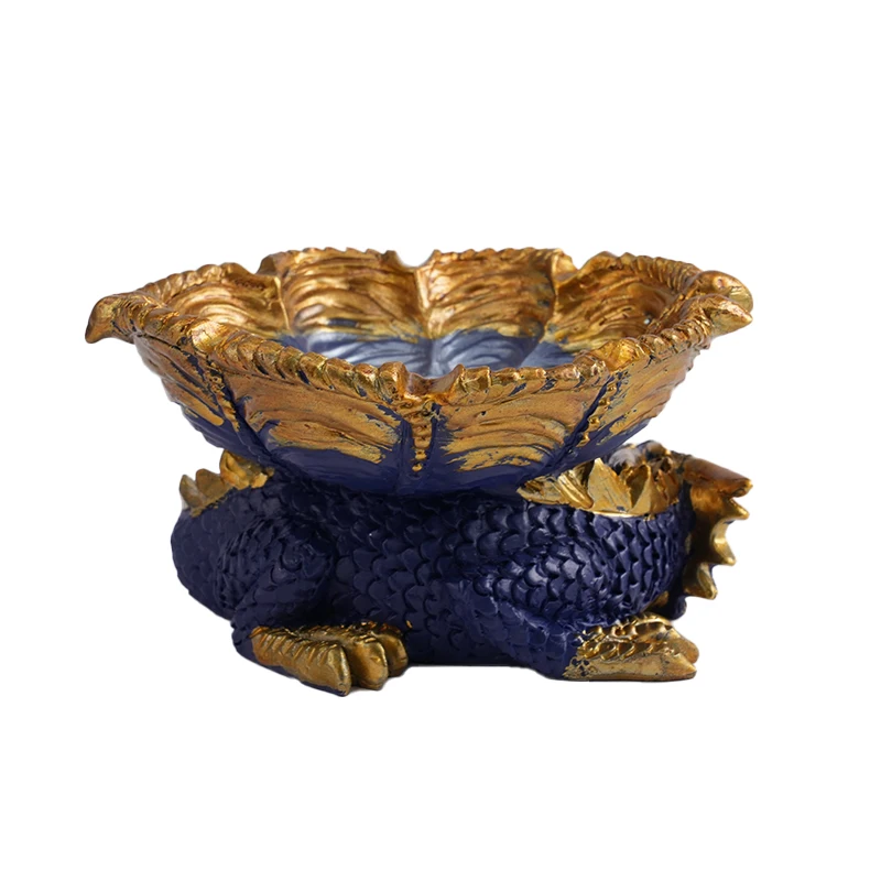 New Design 6.5 Inches Blue Golden Dragon Resin Ashtray Smoking Accessory Cigar Ashtray with White Box