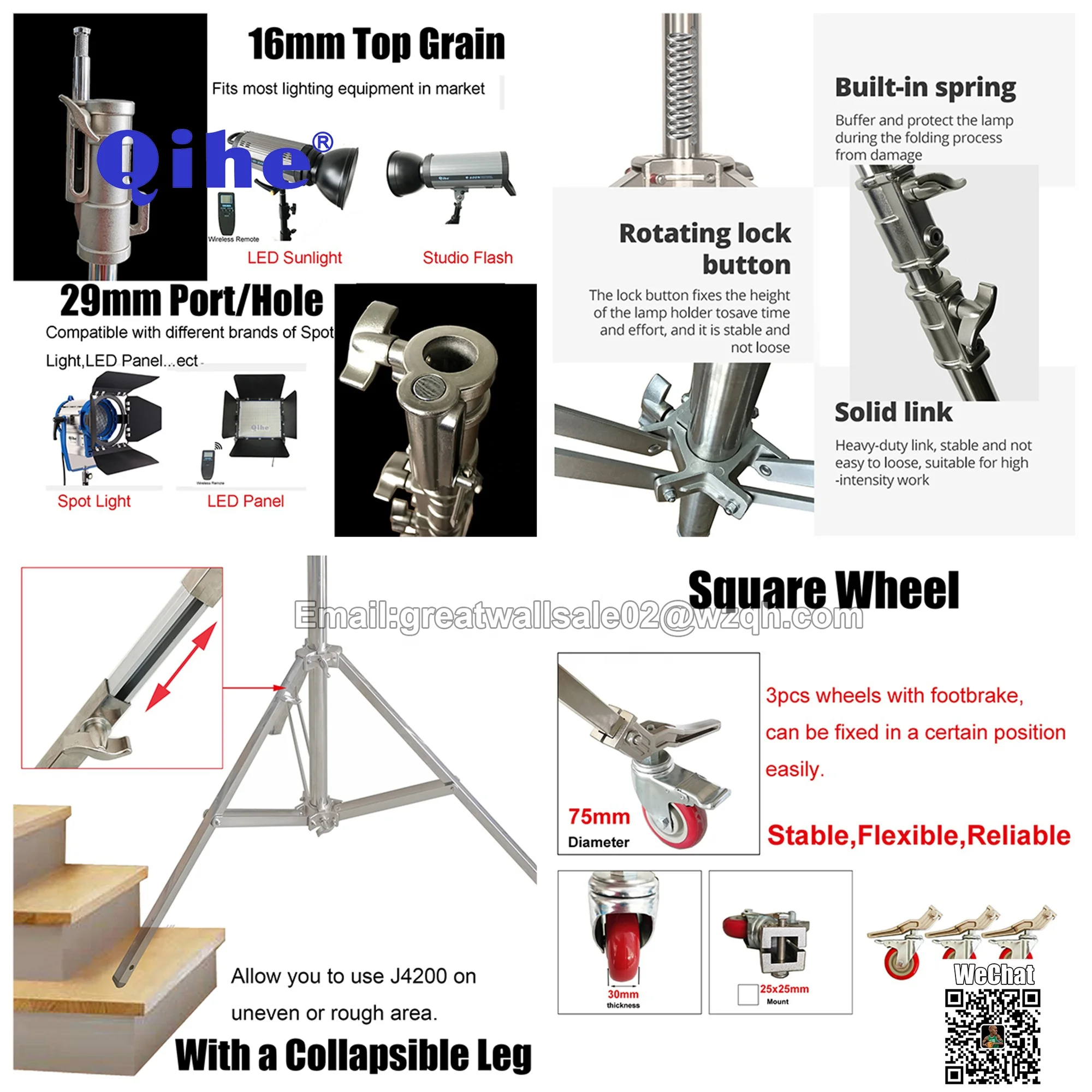 4.2m Stainless Steel Light Stand with Tube Dia.48/42/35/30mm,Use 25x25mm Square Leg