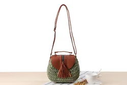Knitting Summer Bohemian Tassel Straw Beach Crossbody Shoulder Bag For Lady