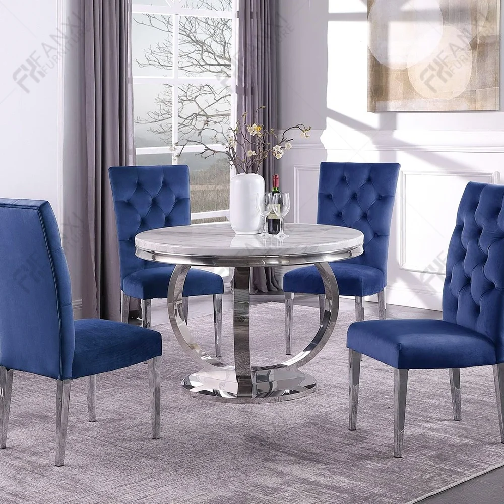 Dining room furniture round dining table set modern round rotating sintered stone turkish marble dining table and chairs