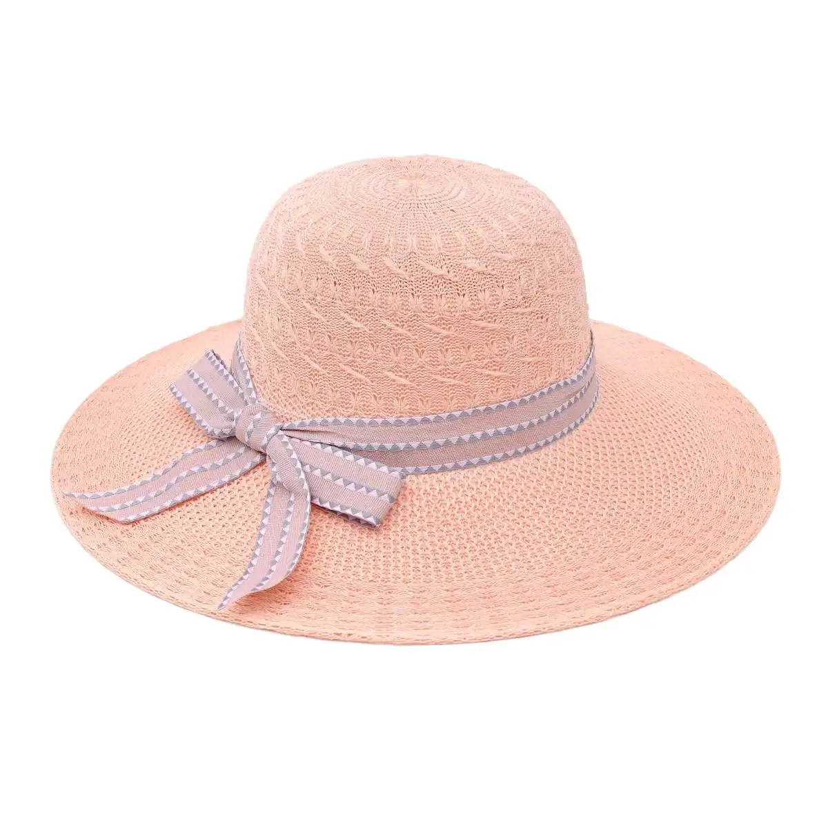 Party Fashionable Wide Brim derby hat floppy Chiffon Streamers knitting Straw Bucket Womens Derby Hat Pink Boho vintage hats