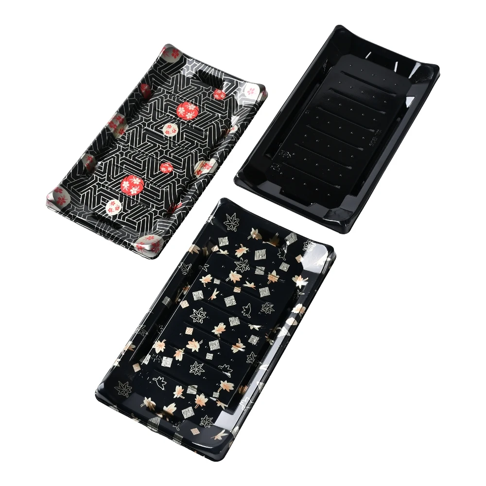 Red Gold Color Customization Wholesale Food Grade Disposable Sushi Container Takeaway Boat Type PS Packaging Box For Food