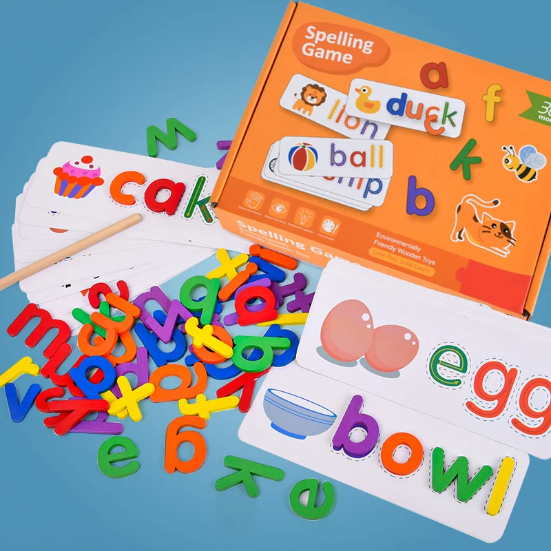 Kids Wood Spelling Alphabet Words Puzzle Game Preschool Learning Montessori Early Educational Wooden Toys For Children Learning
