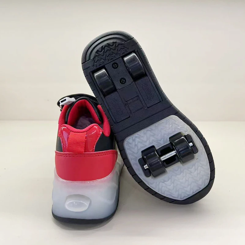 Kids Fashion Sports Skate Shoes Deformation Flashing Roller Skates 2 in 1 Wheel Removable Pulley Parkour Walking Shoes
