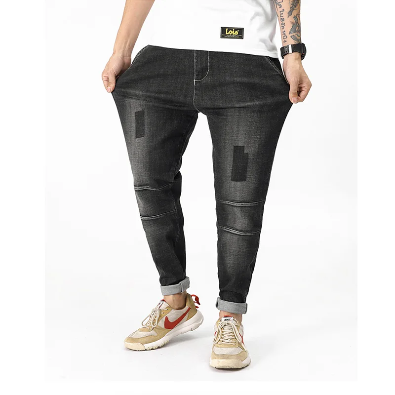 Custom wholesale Summer Solid Jeans Loose fit Plus Size Harem Pants Stretchy Korean Casual Mens Denim Jean