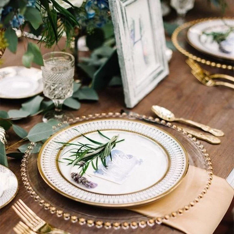 
Creative Clear Gold glass plates cheap wholesale charger plate wedding glass plate 