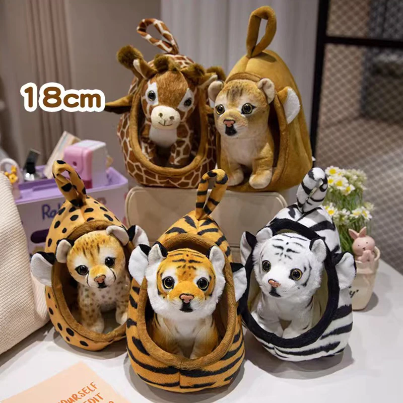 Simulation Tiger lion Leopard Giraffe Dog Plush Toy Soft Wild Animal Forest With Nest Plush Toys For Claw Machine Crane Game